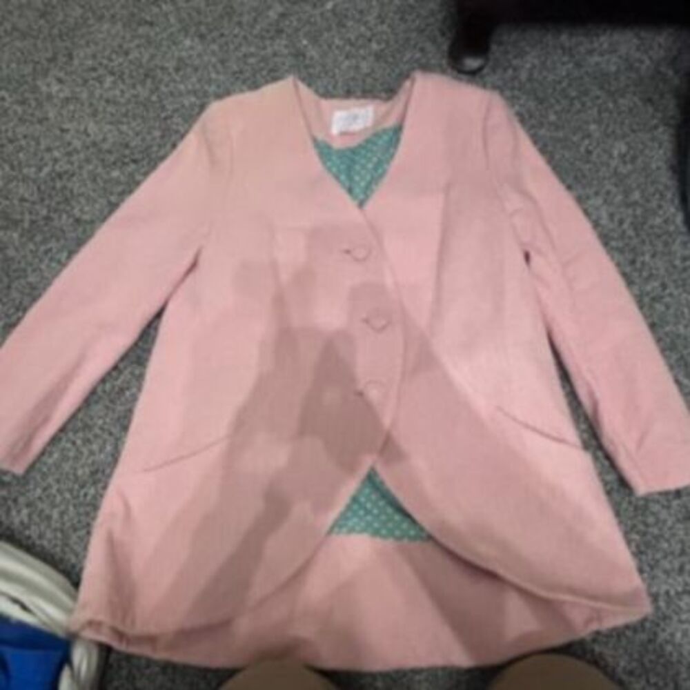 Anthropologie Electric Love Light pink cotton-linen textured jacket blazer 8